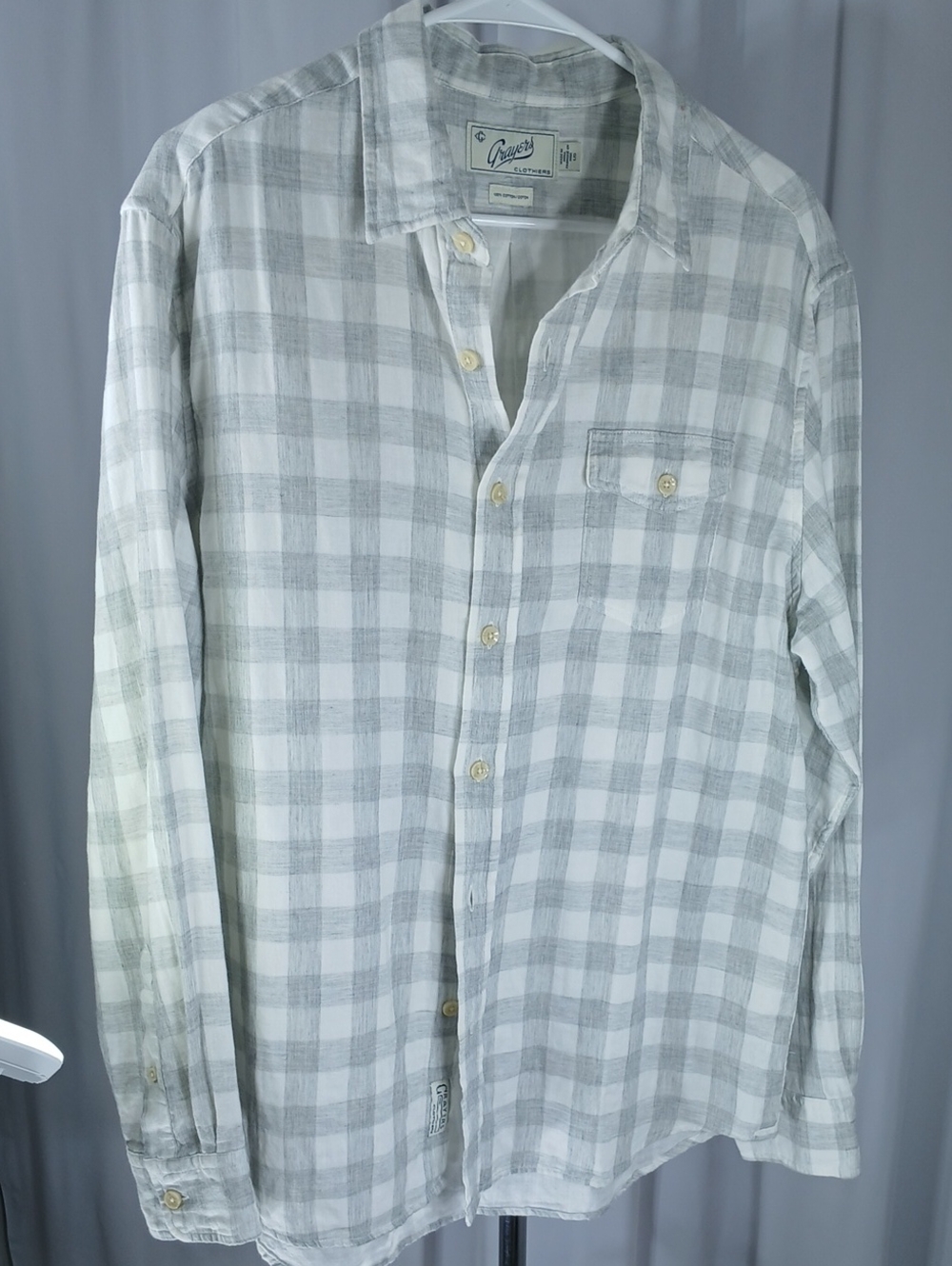 Grayers White and Gray Plaid cotyon mens Button-Down Shirt